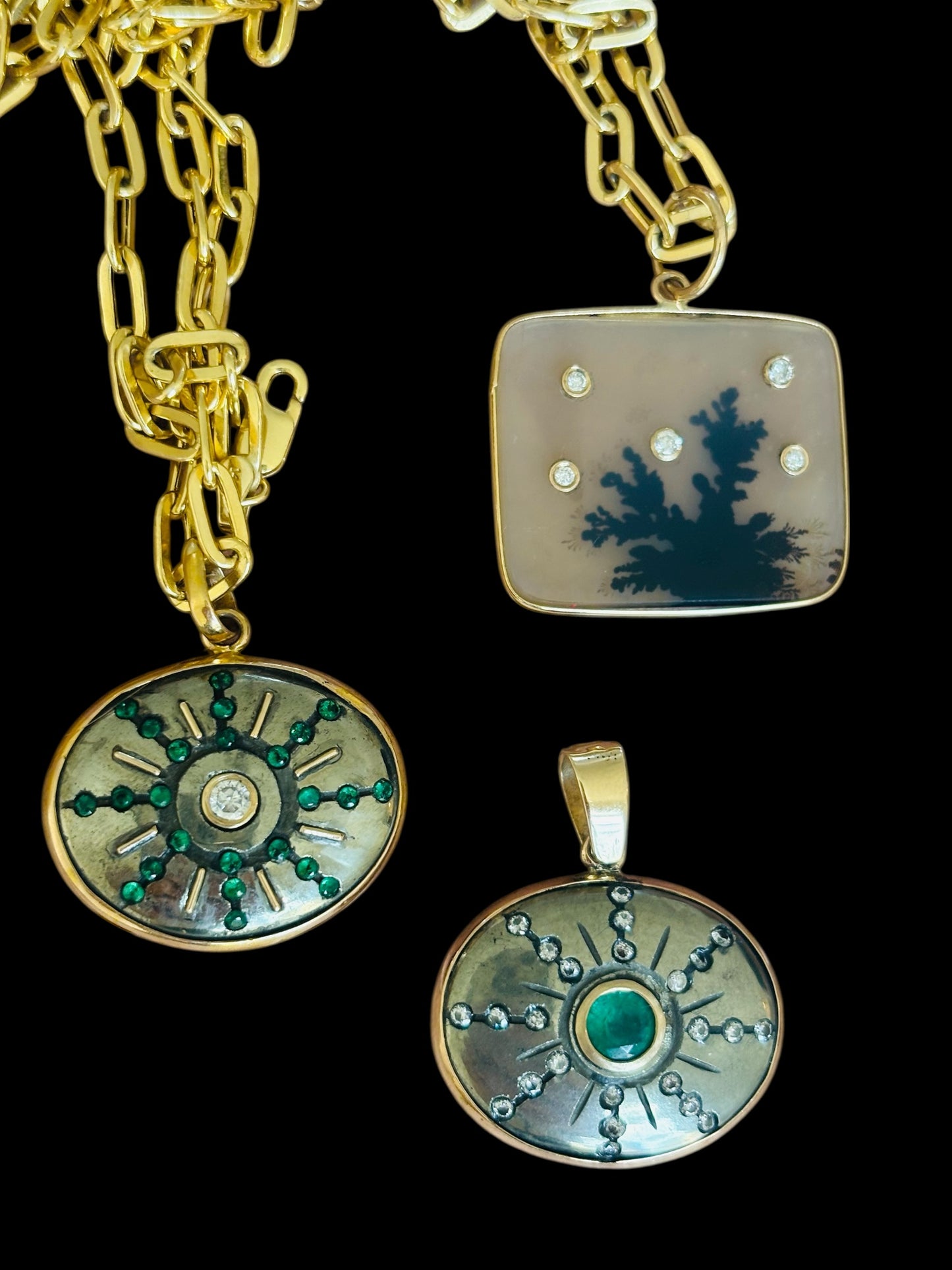 SOL Pendant, Pyrite, Emerald & Diamonds