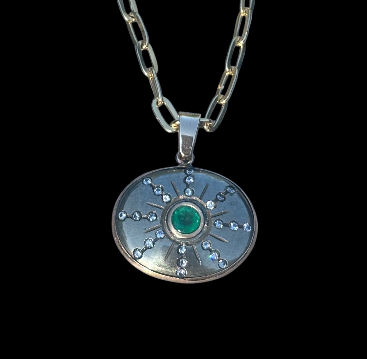 SOL Pendant, Pyrite, Emerald & Diamonds