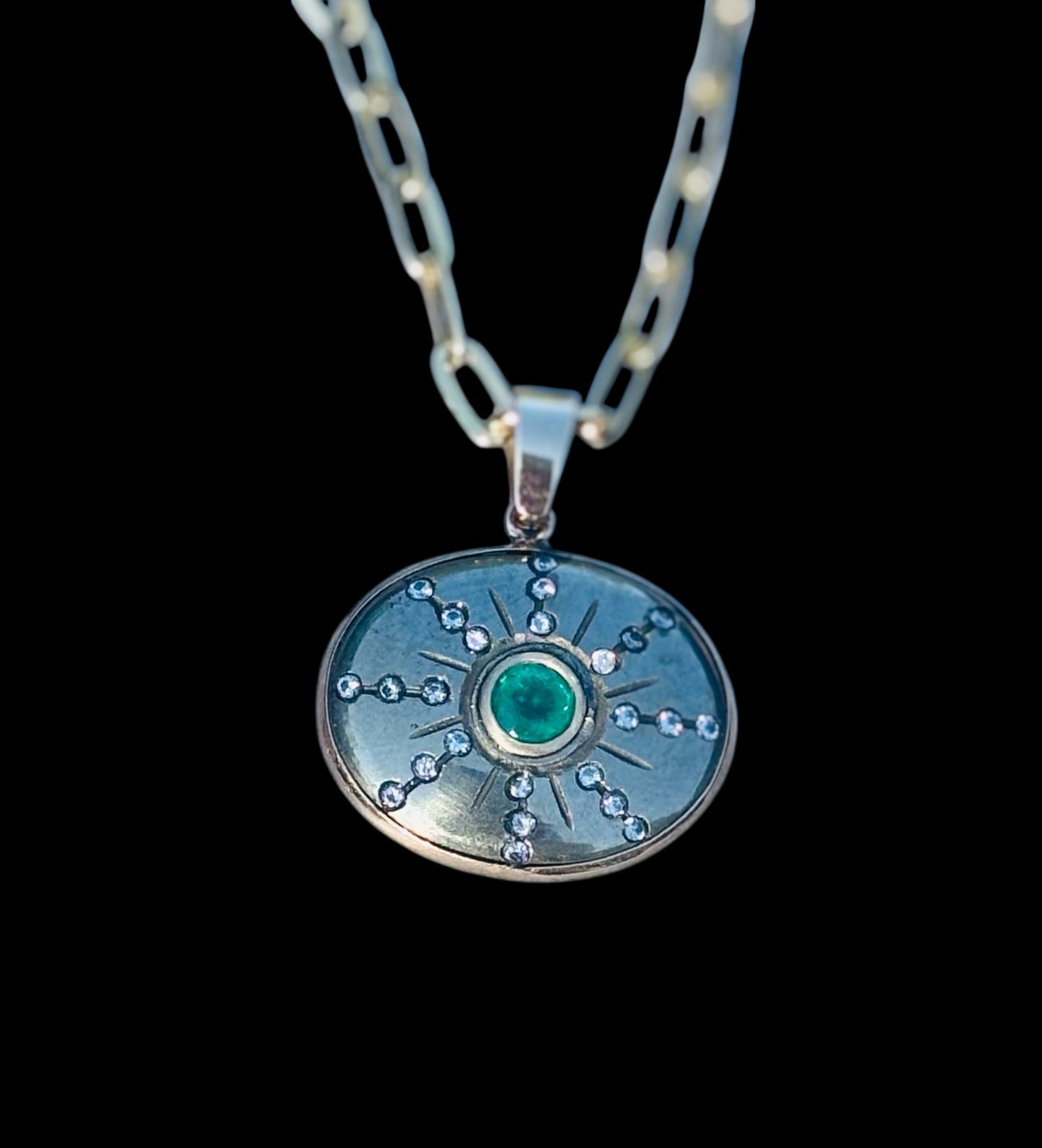 SOL Pendant, Pyrite, Emerald & Diamonds