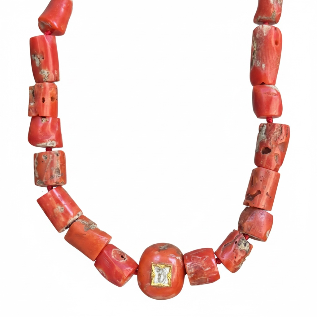 Coral Necklace with Polki Diamond