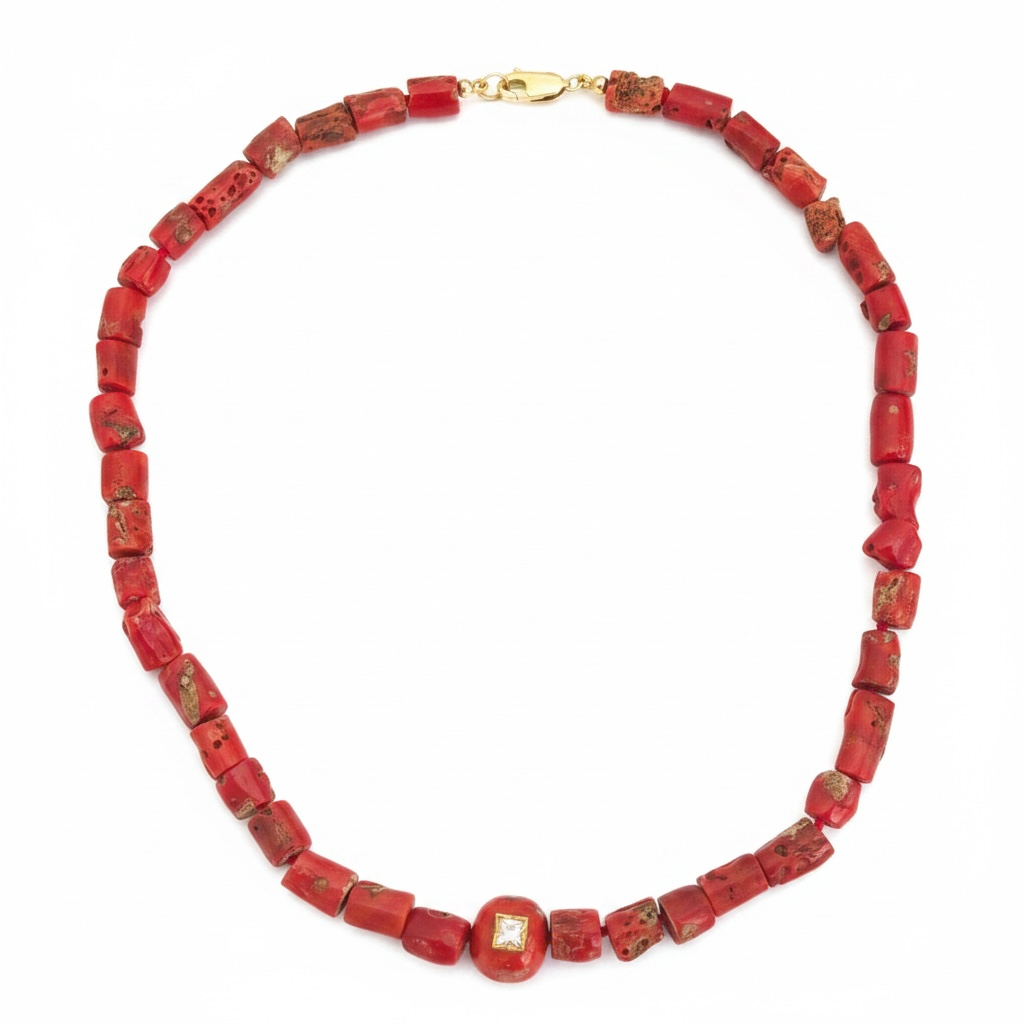 Coral Necklace with Polki Diamond
