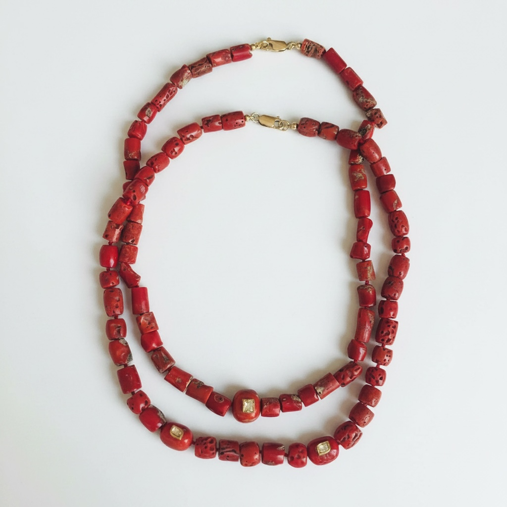 Coral Necklace with Polki Diamond