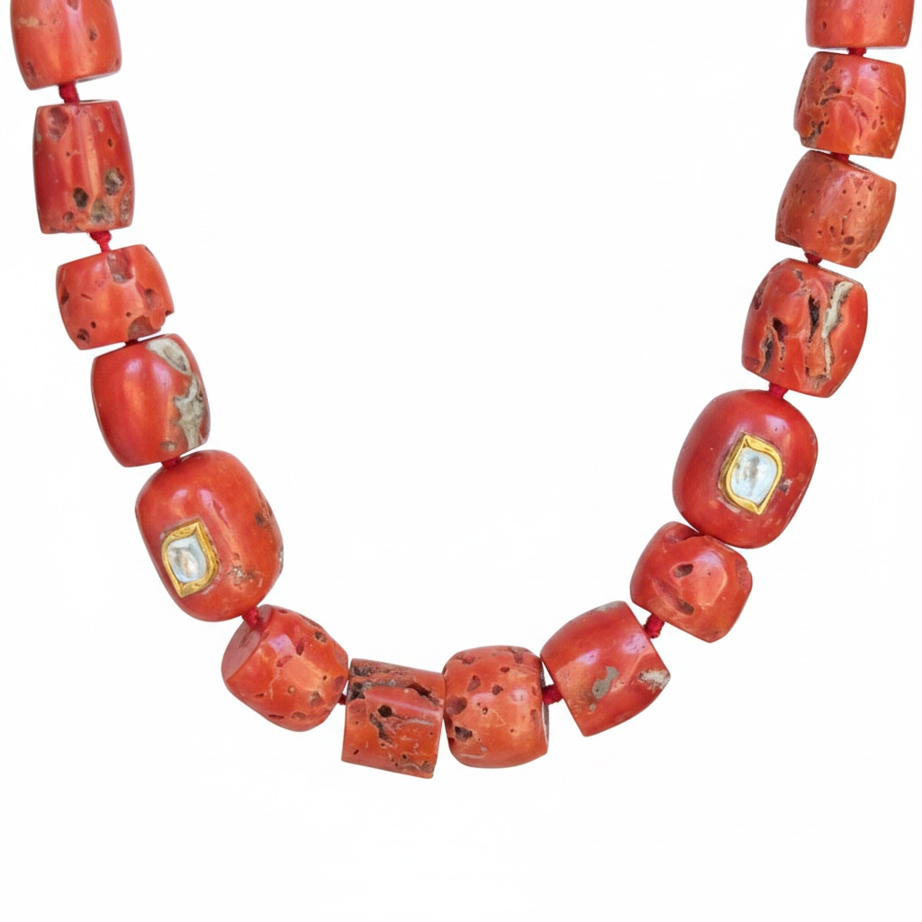 Coral Necklace with Polki Diamonds