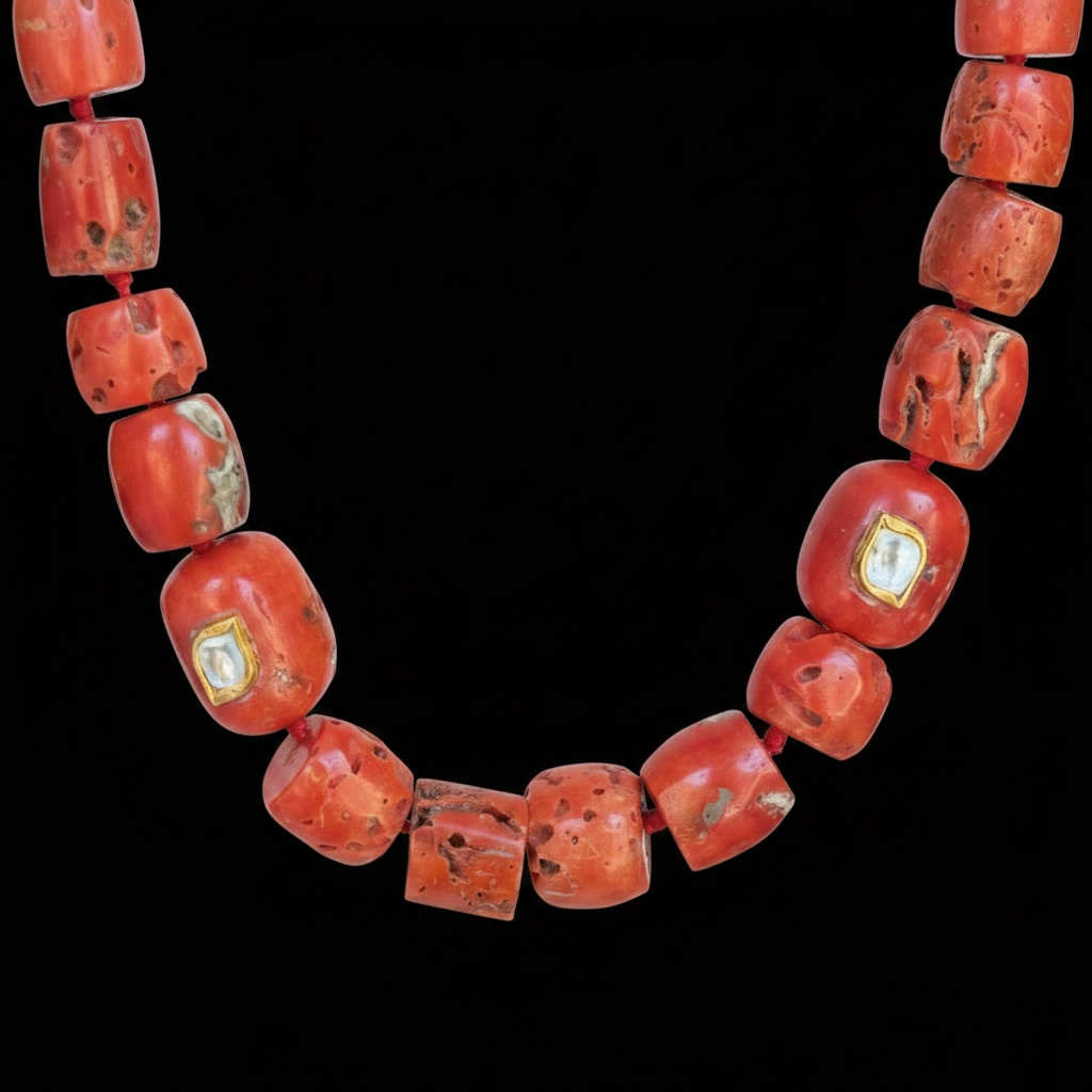 Coral Necklace with Polki Diamonds