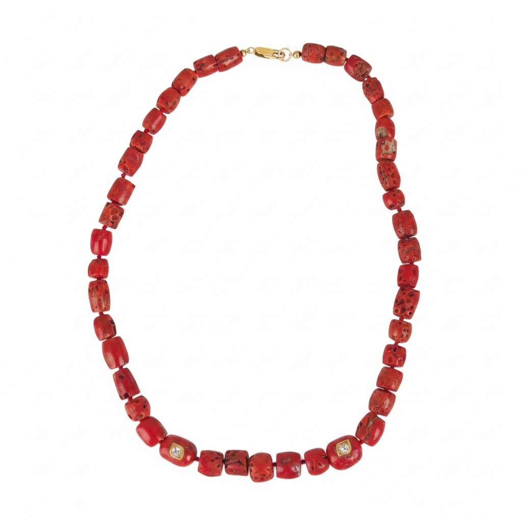Coral Necklace with Polki Diamonds