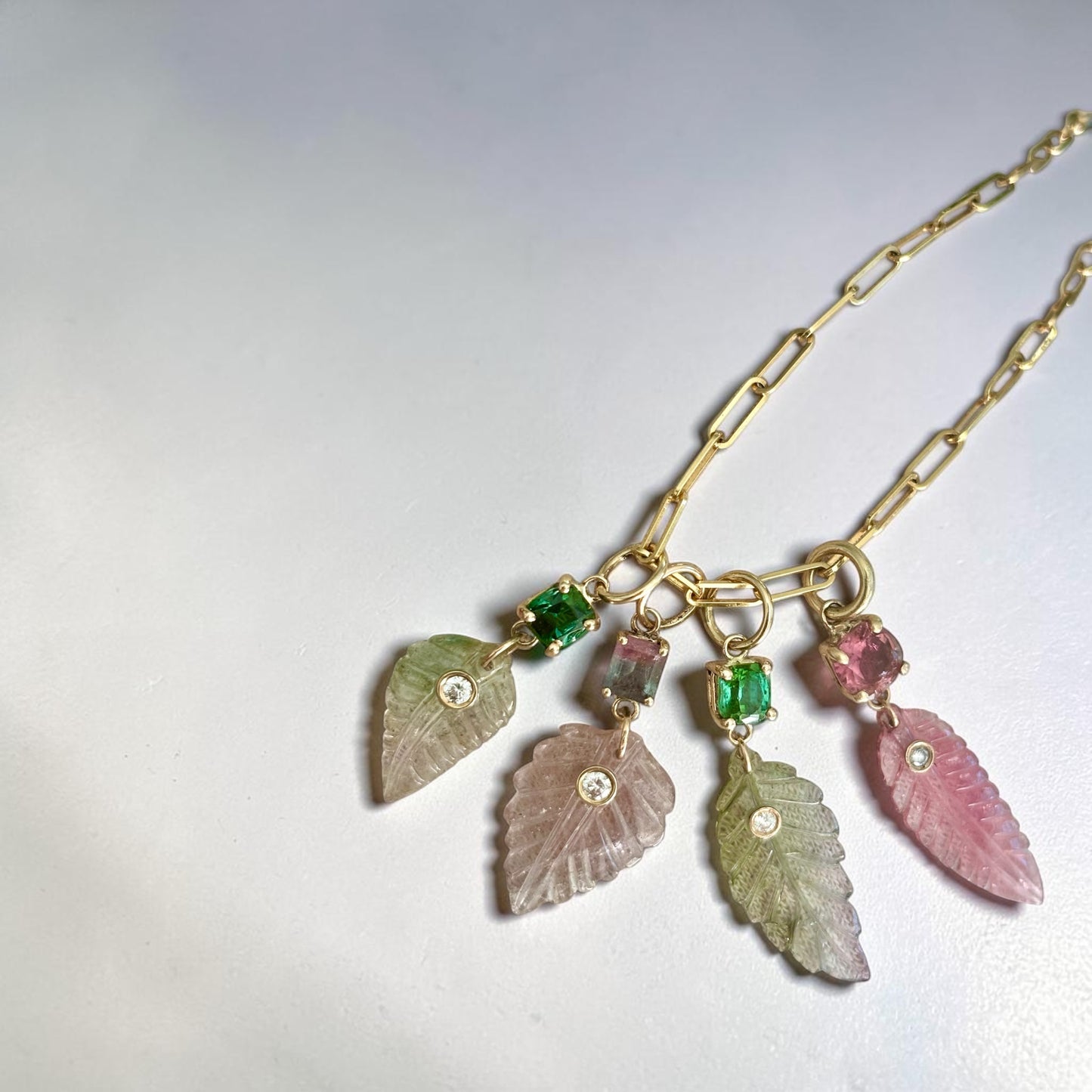 Tourmaline Leaf Pendant with Diamond, Green with touch of Pink at Tip