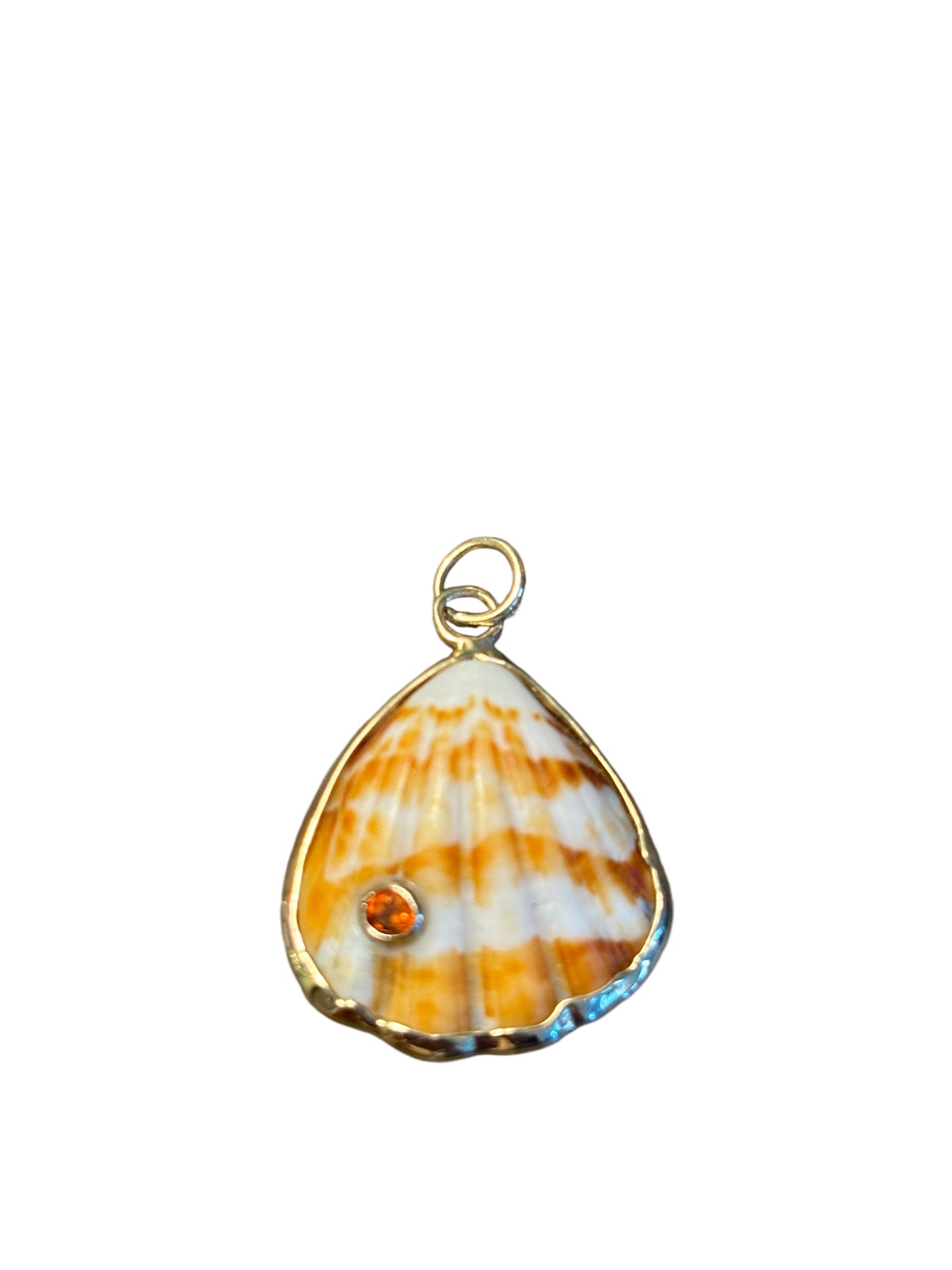 BALI Shell Pendant with orange sapphire and 14k gold