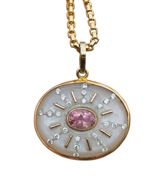 SOL Pendant, Moonstone with Pink Tourmaline & Diamonds
