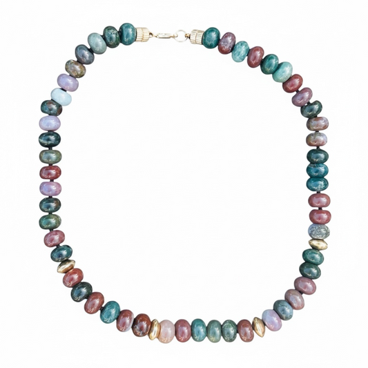 Indian Agate & 14k Gold Rondelle Beaded Necklace