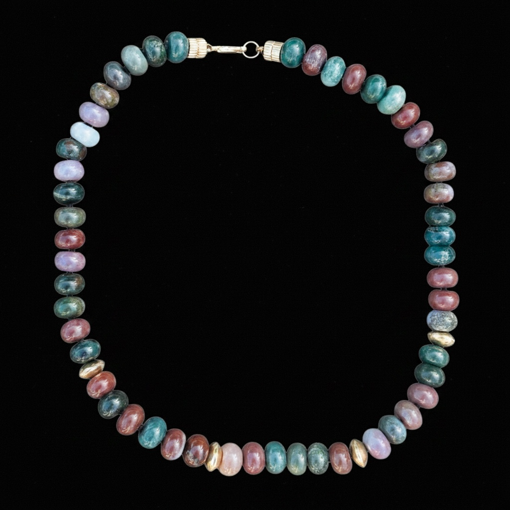 Indian Agate & 14k Gold Rondelle Beaded Necklace