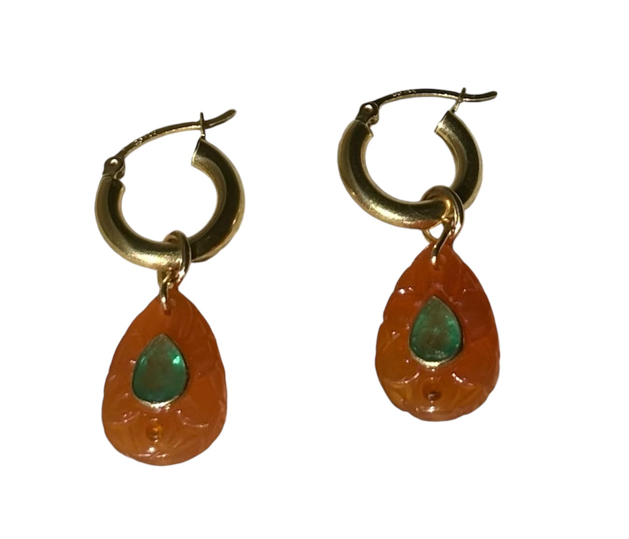 Carnelian, emerald and orange sapphire earrings