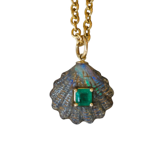 Australian Opal Shell Pendant with Emerald