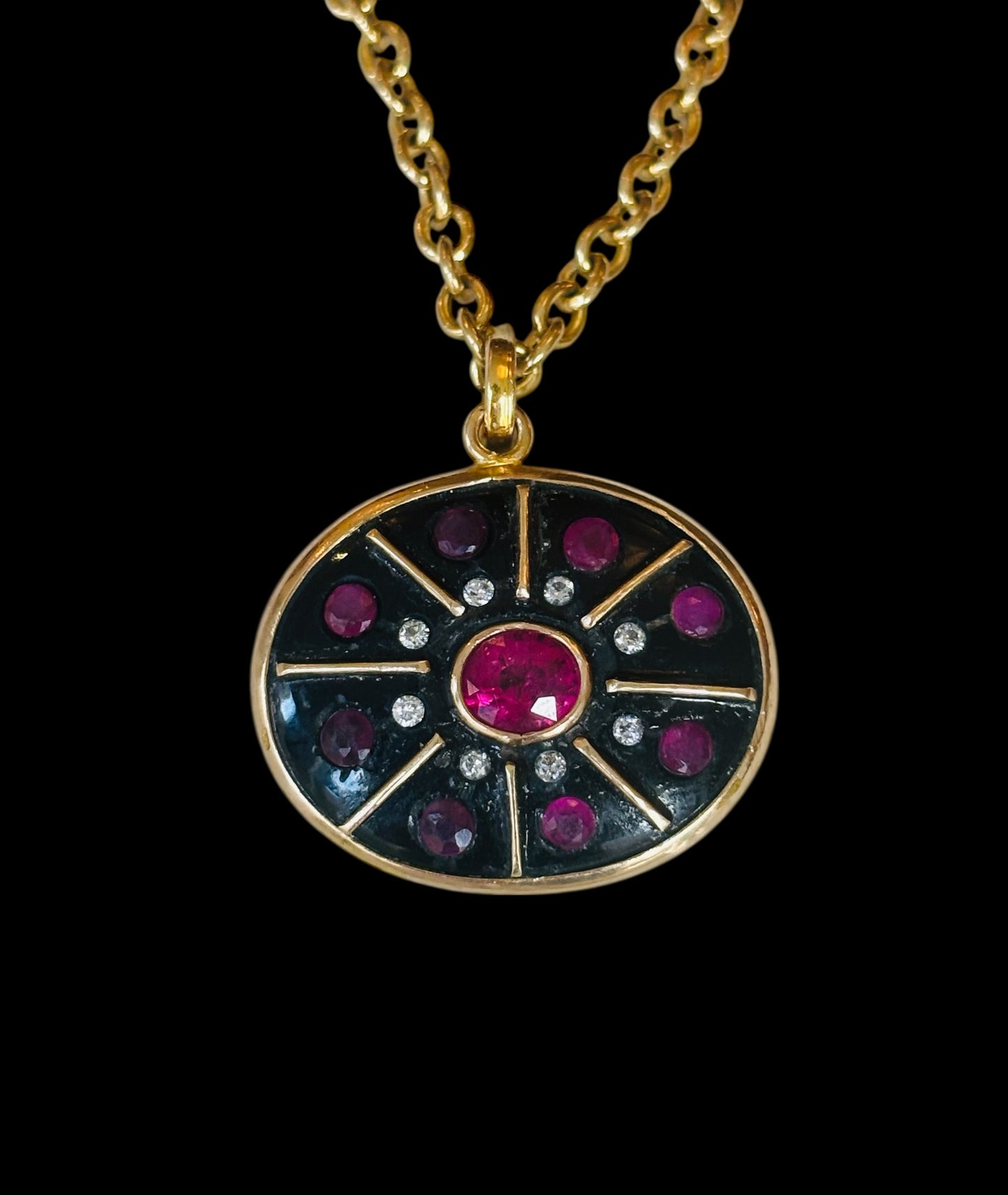 SOL Pendant, Black Onyx, Rubies & Diamonds