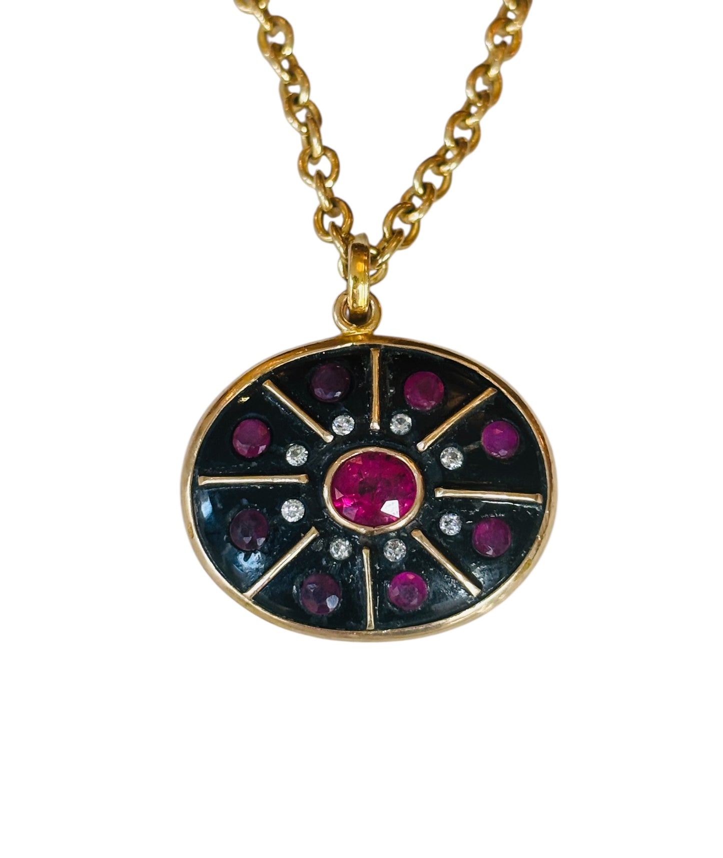 SOL Pendant, Black Onyx, Rubies & Diamonds