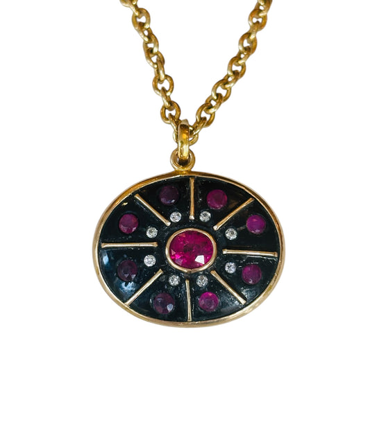 SOL Pendant, Black Onyx, Rubies & Diamonds