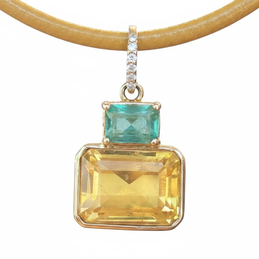 DISCO Pendant, Citrine with Emerald and Diamond Bail