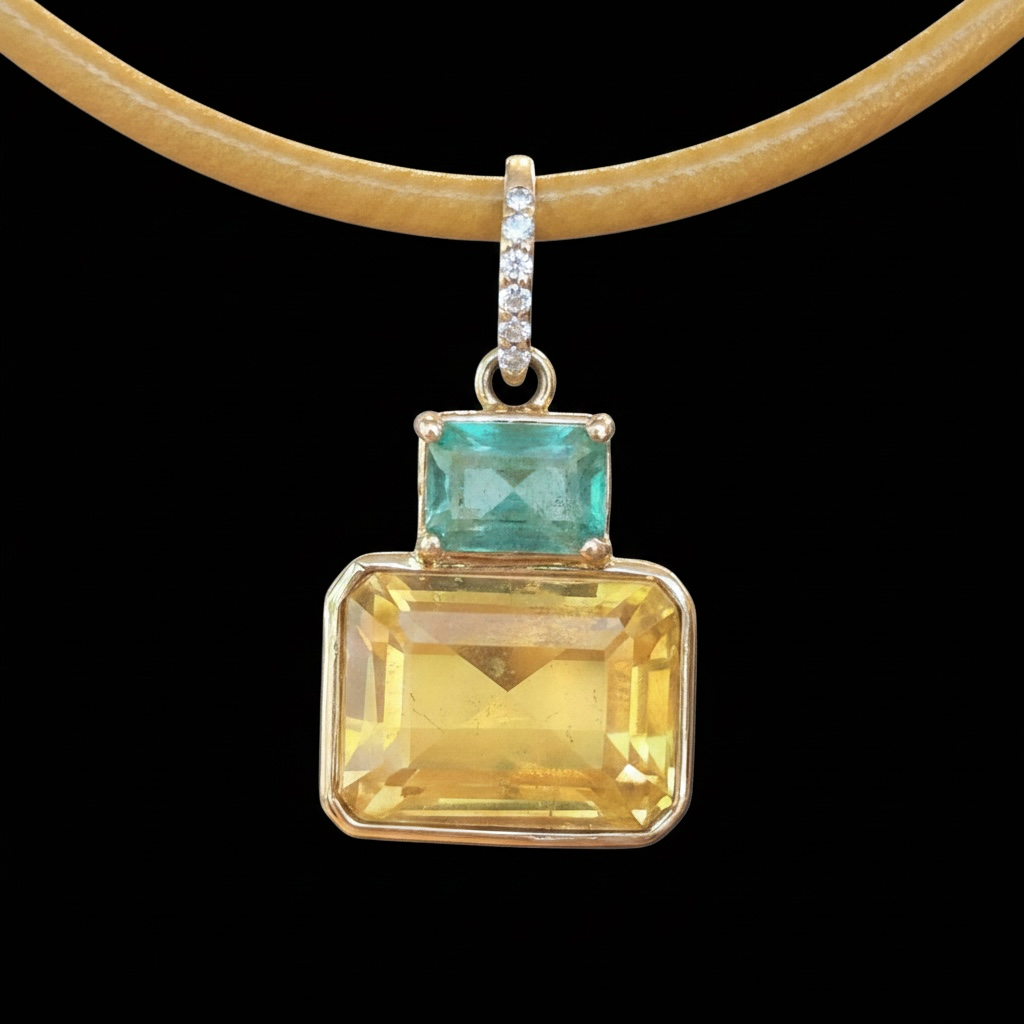DISCO Pendant, Citrine with Emerald and Diamond Bail