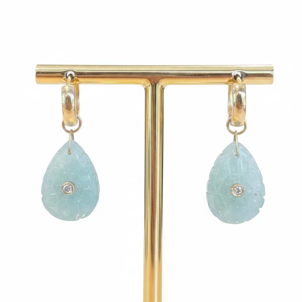 FLORA Petal Earrings, Aquamarine, Pink Sapphire & 14k Gold
