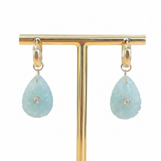 FLORA Petal Earrings, Aquamarine, Pink Sapphire & 14k Gold