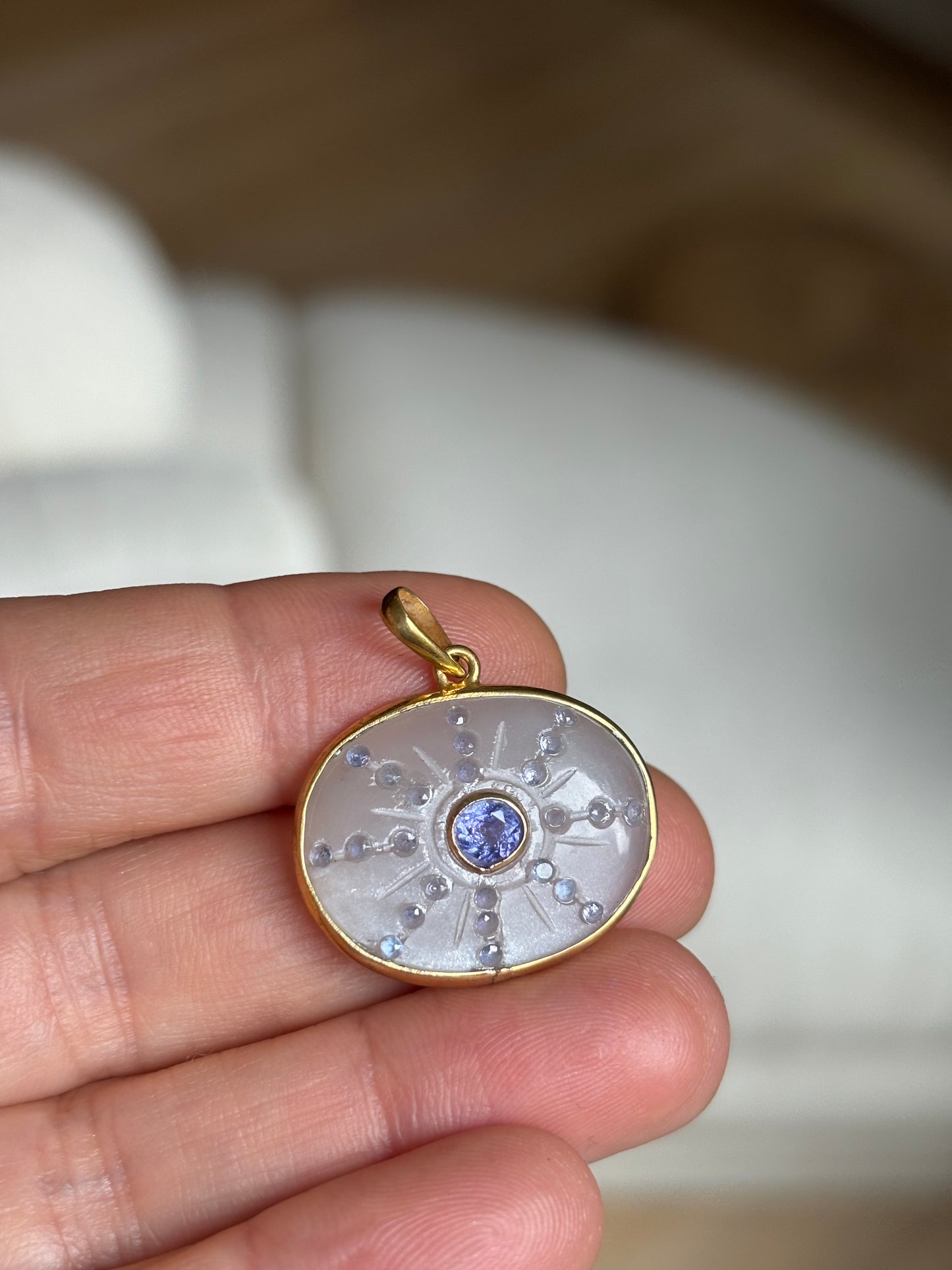 S O L pendant, moonstone with tanzanite