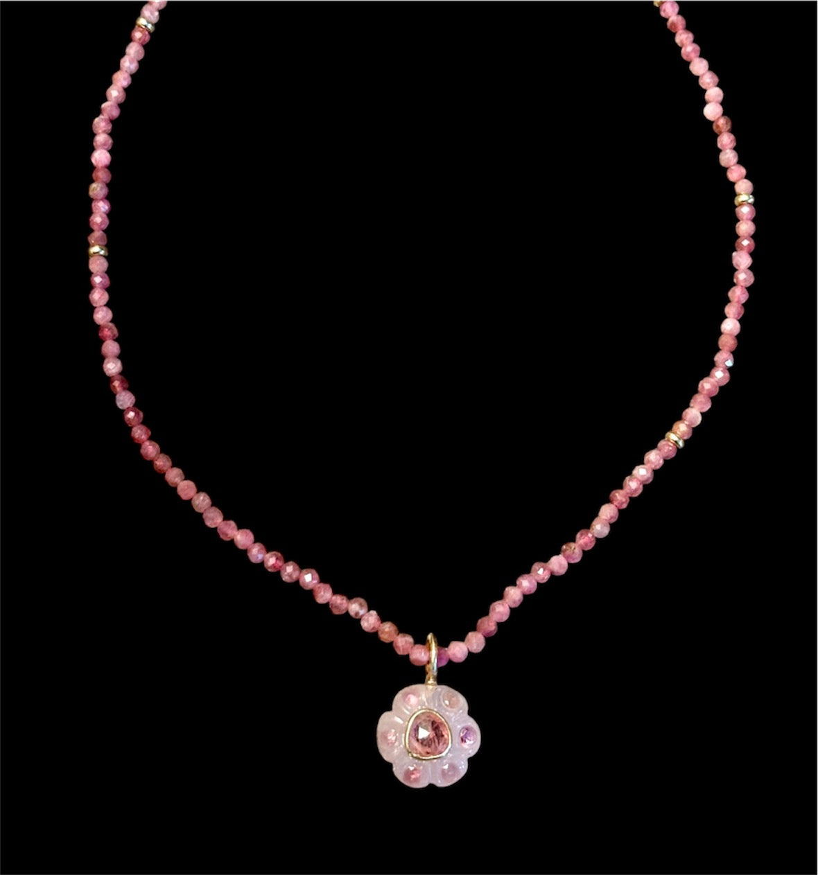 FLORA Pendant, rose quartz & pink tourmalines