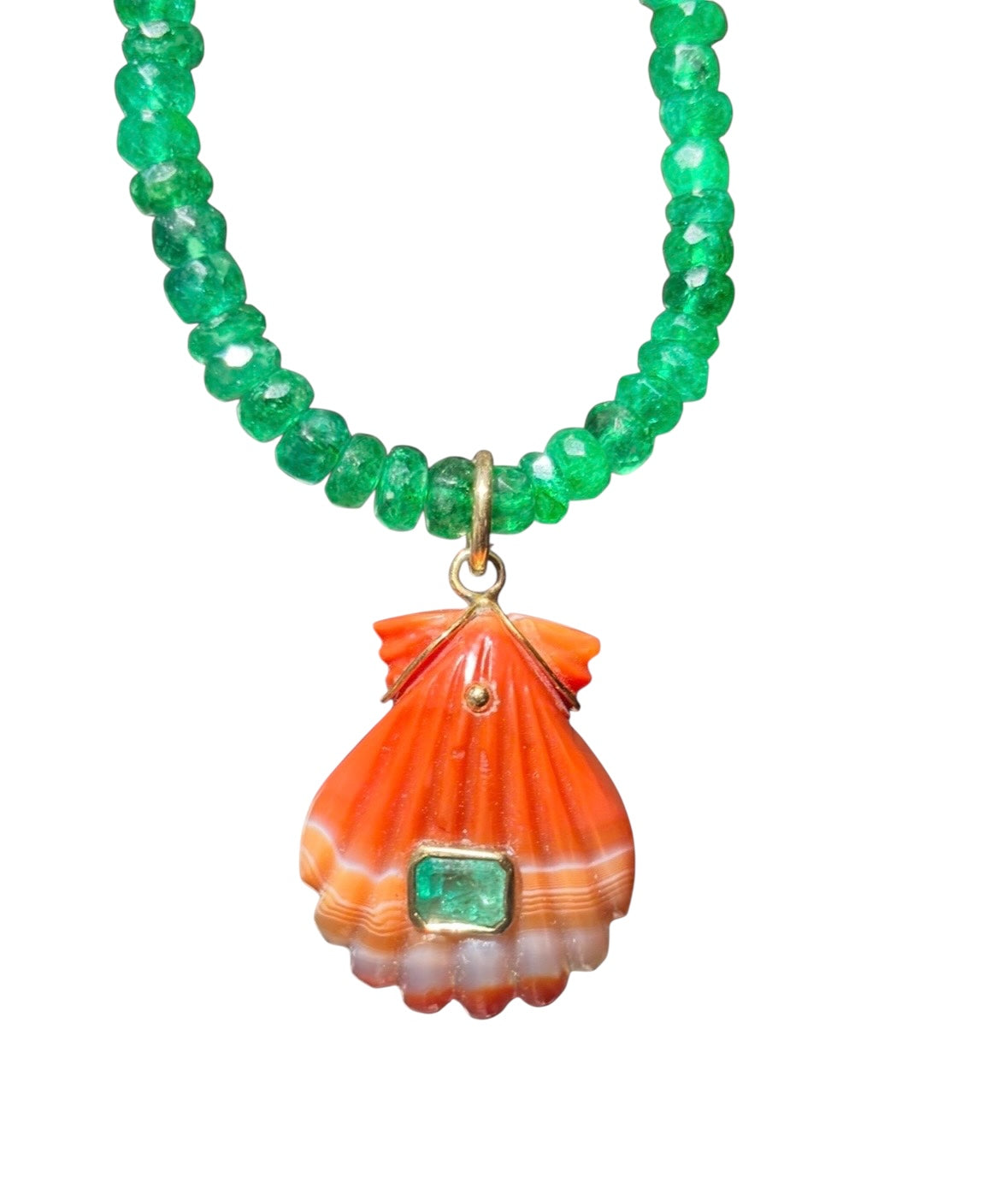 Laguna Agate Shell Pendant with Emerald
