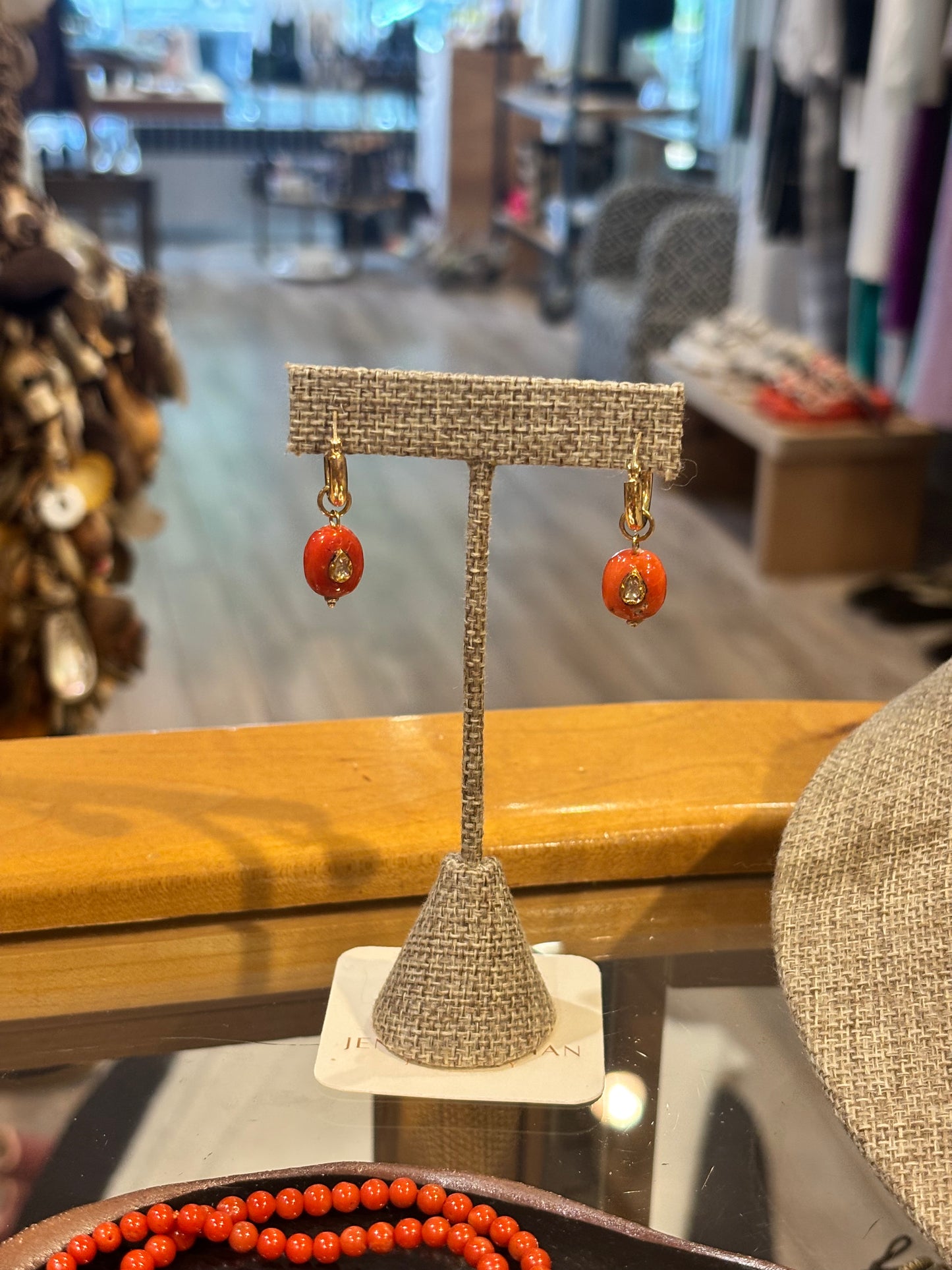 Coral & Polki Diamond Earrings, 16mm Gold Hoops