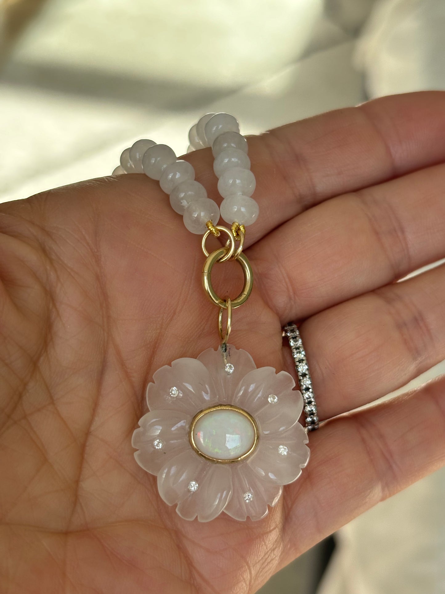 FLORA necklace // white jade, opal and diamonds