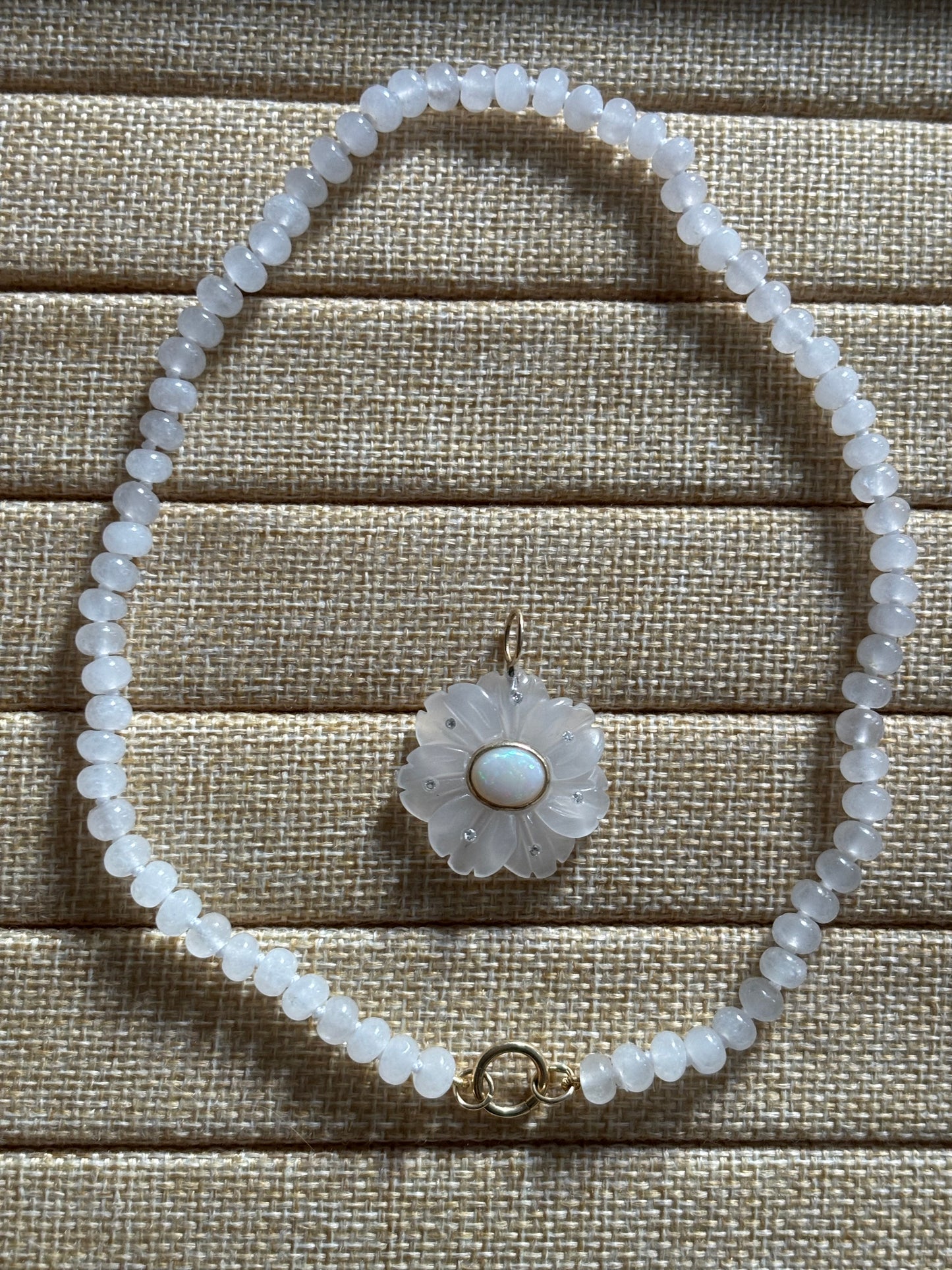 FLORA necklace // white jade, opal and diamonds