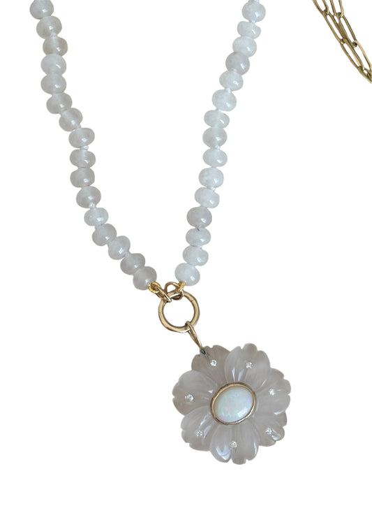 FLORA necklace // white jade, opal and diamonds