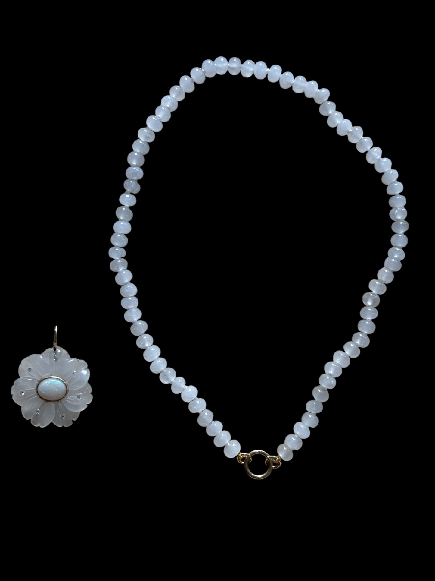 FLORA necklace // white jade, opal and diamonds