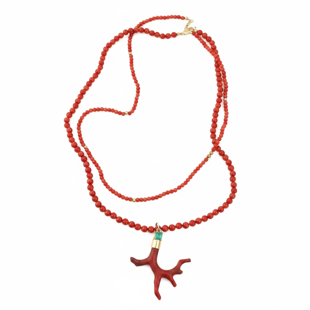 18” Coral and Gold Beaded Necklace