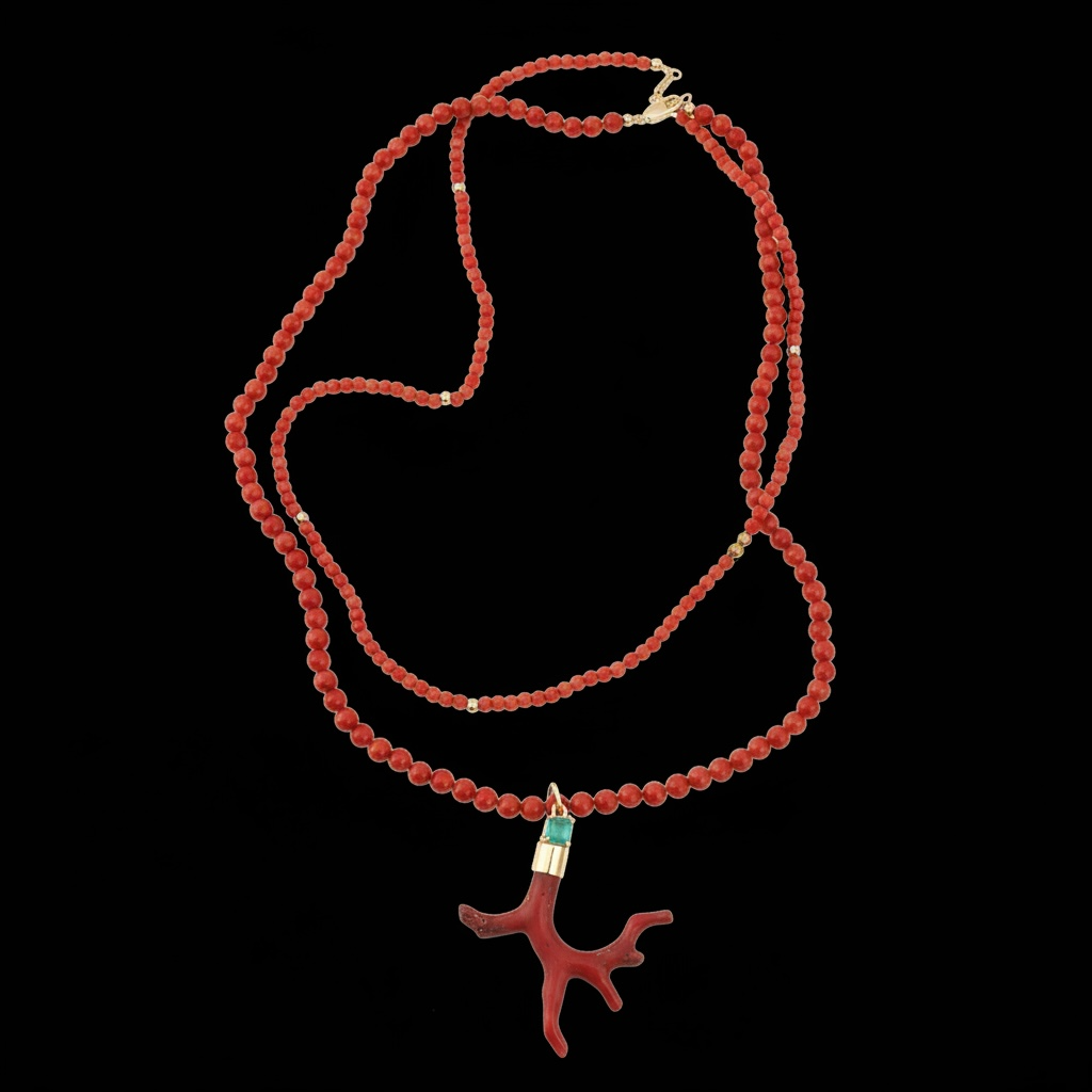 18” Coral and Gold Beaded Necklace