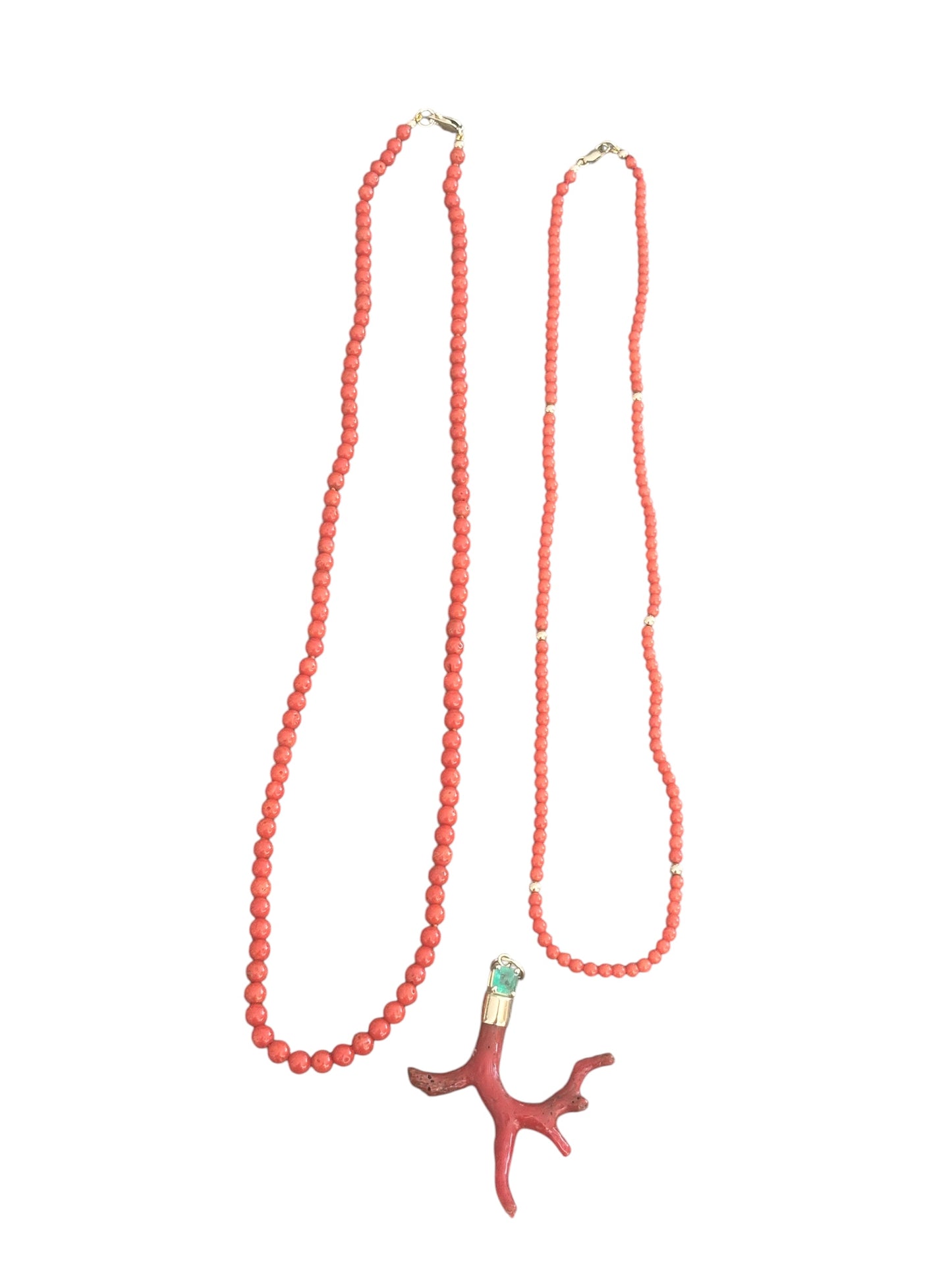 18” Coral and Gold Beaded Necklace