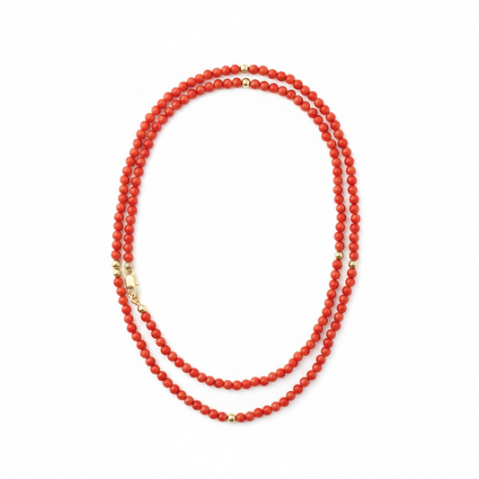 18” Coral and Gold Beaded Necklace