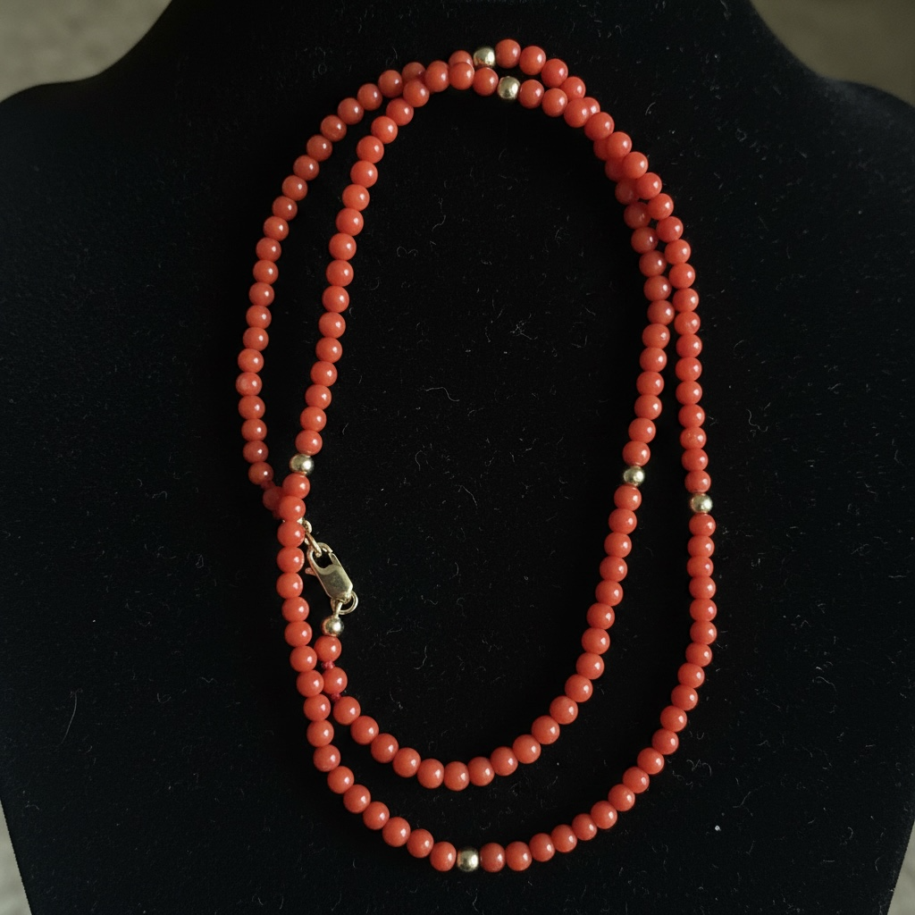 18” Coral and Gold Beaded Necklace