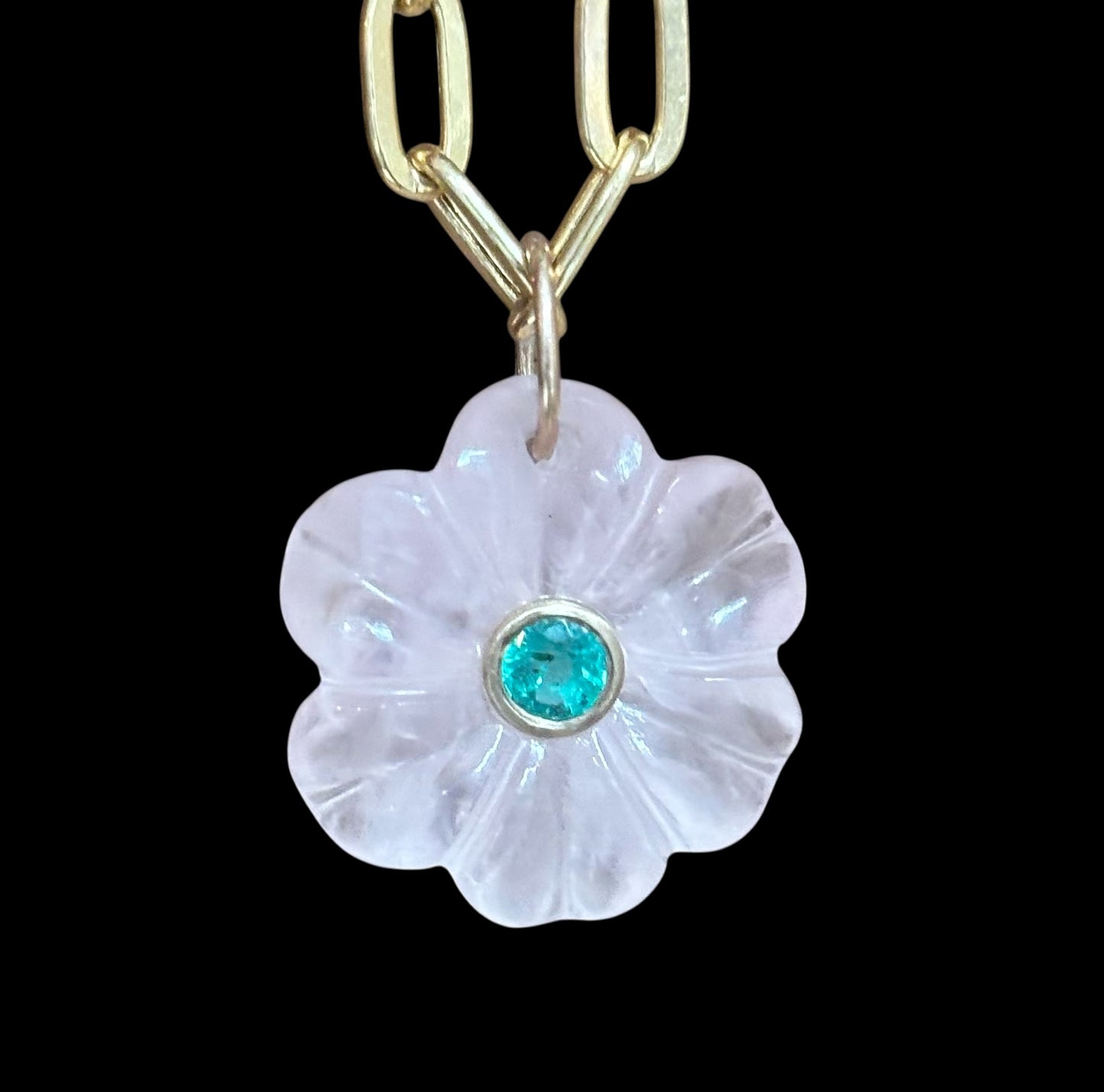 FLORA Pendant, Rose Quartz with Emerald