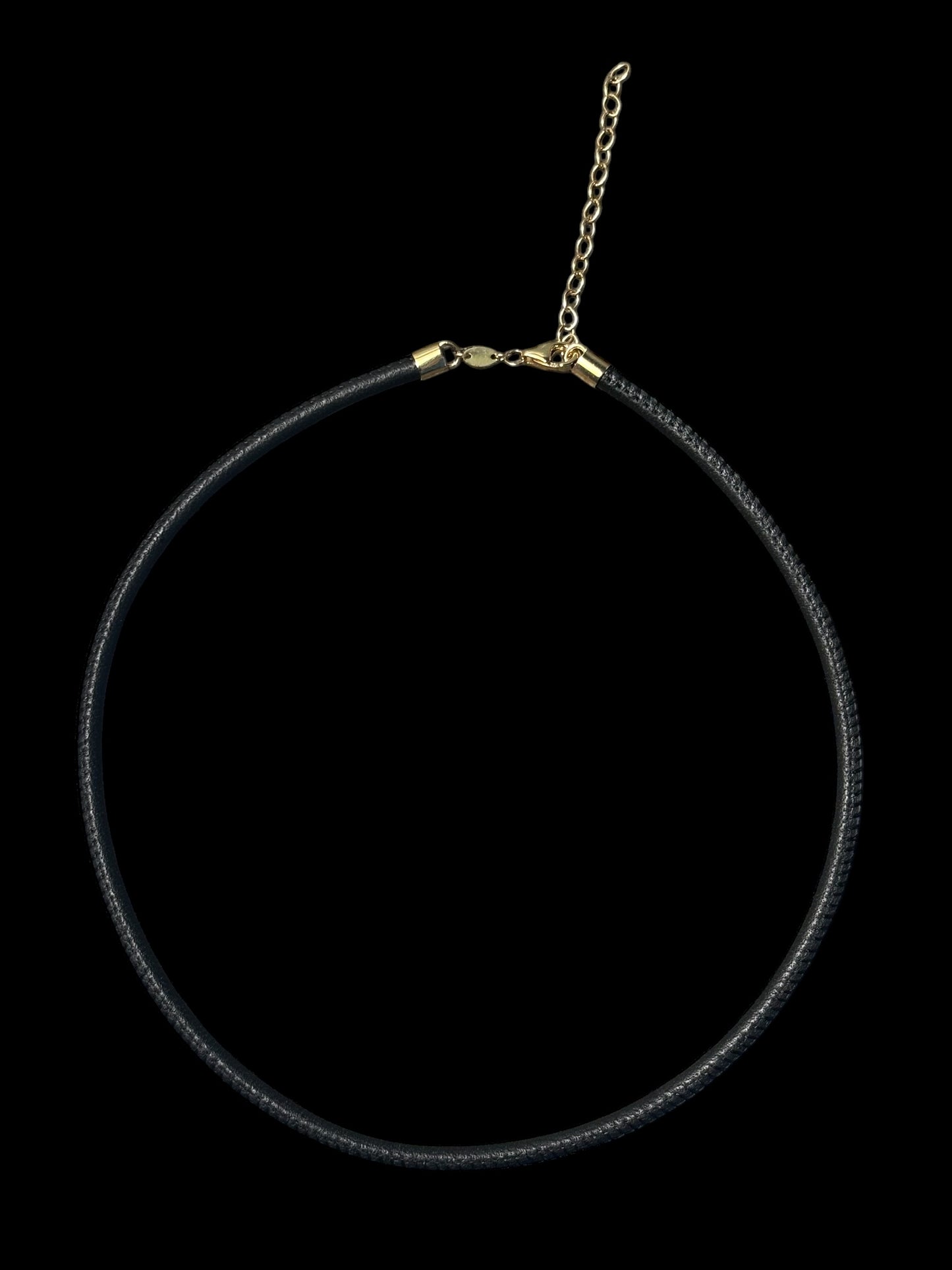 Black Leather and 14k Gold Cord Necklace