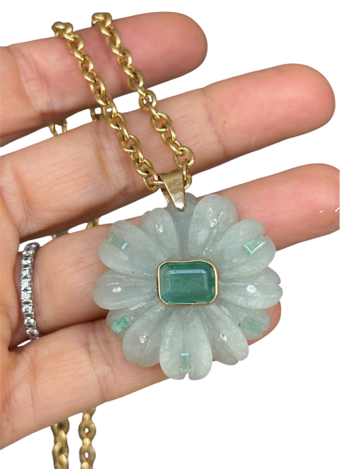 FLORA Pendant / / Amazonite, emeralds & diamonds