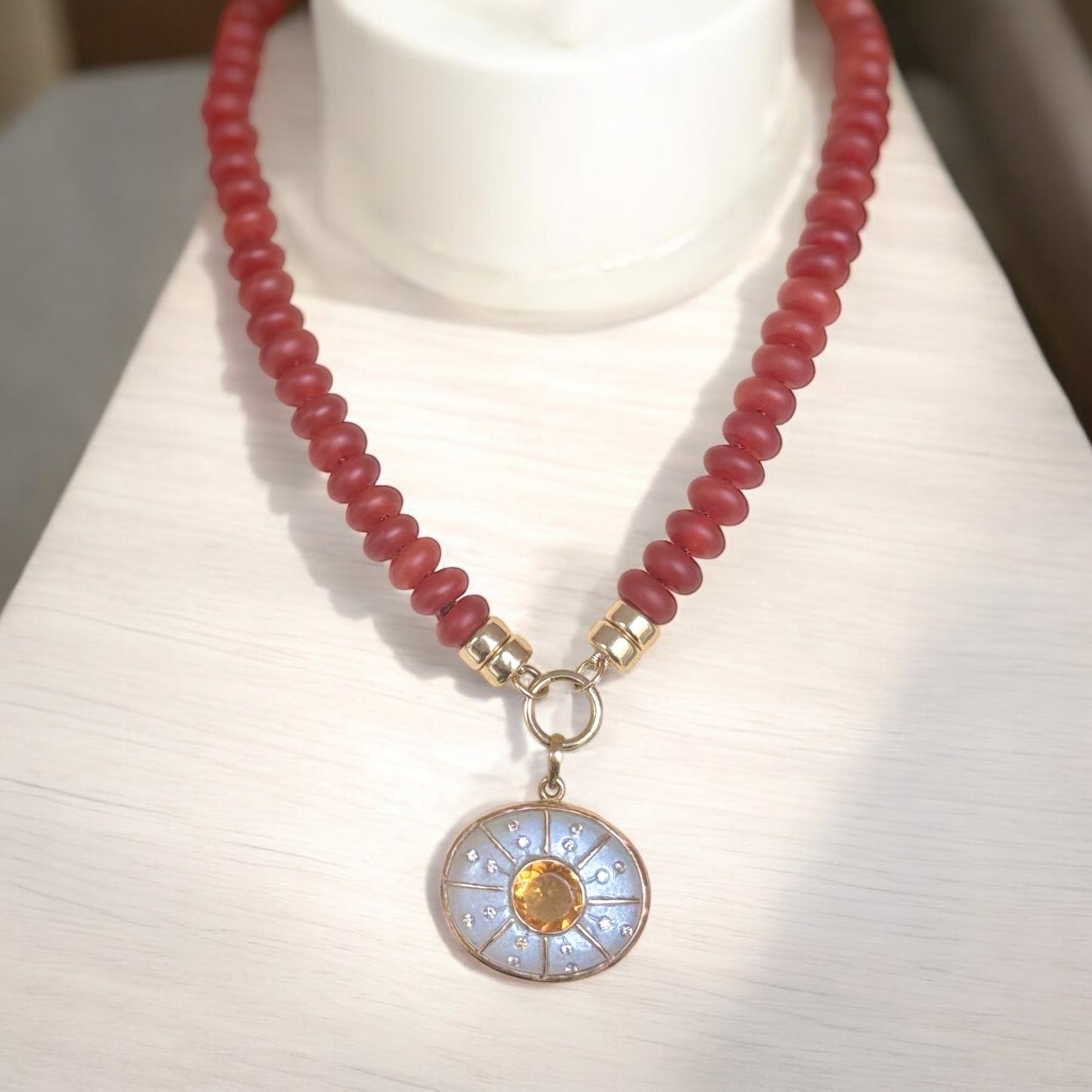 CARNELIAN and 14k Gold Necklace with charm enhancer