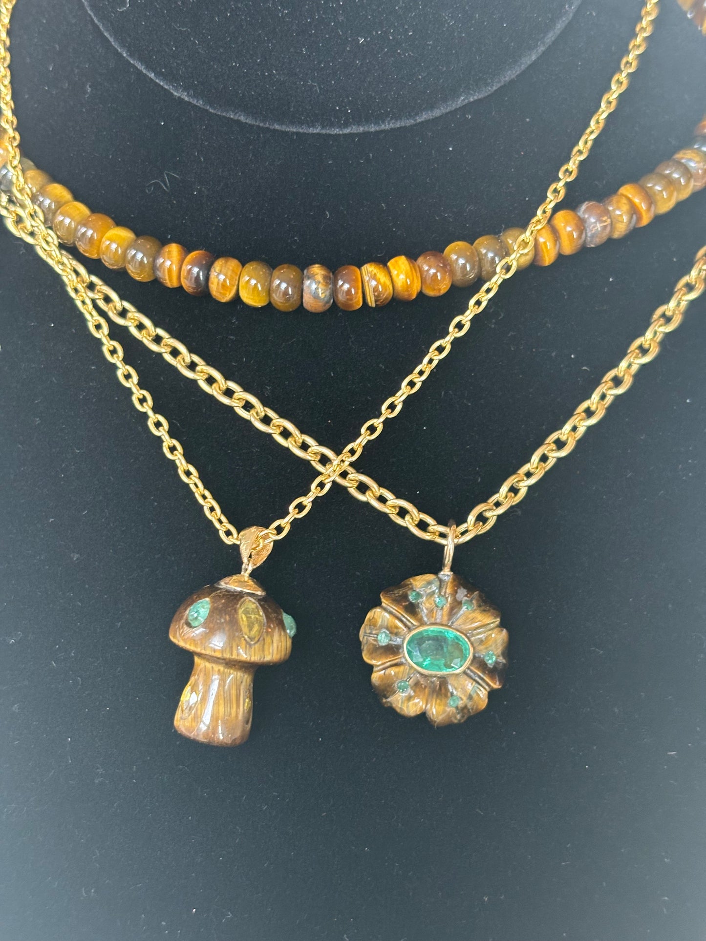 FLORA Pendant, Tiger’s Eye & Emerald