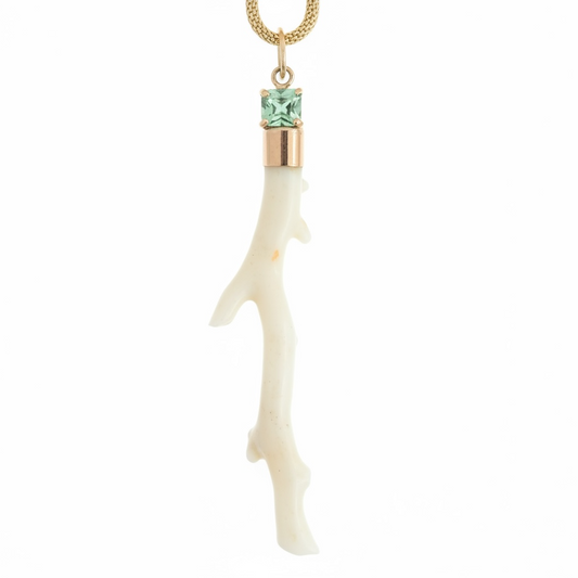 Japanese White Coral Pendant with Blue Tourmaline & 14k Gold