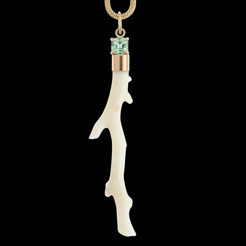 Japanese White Coral Pendant with Blue Tourmaline & 14k Gold