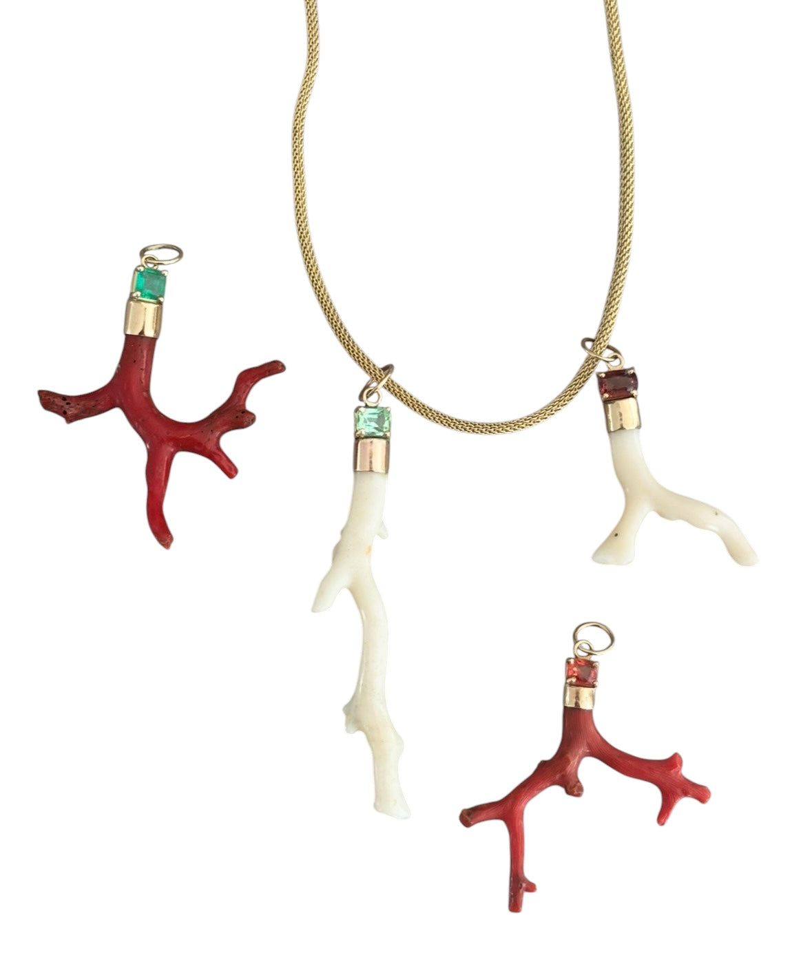 Japanese White Coral Pendant with Blue Tourmaline & 14k Gold