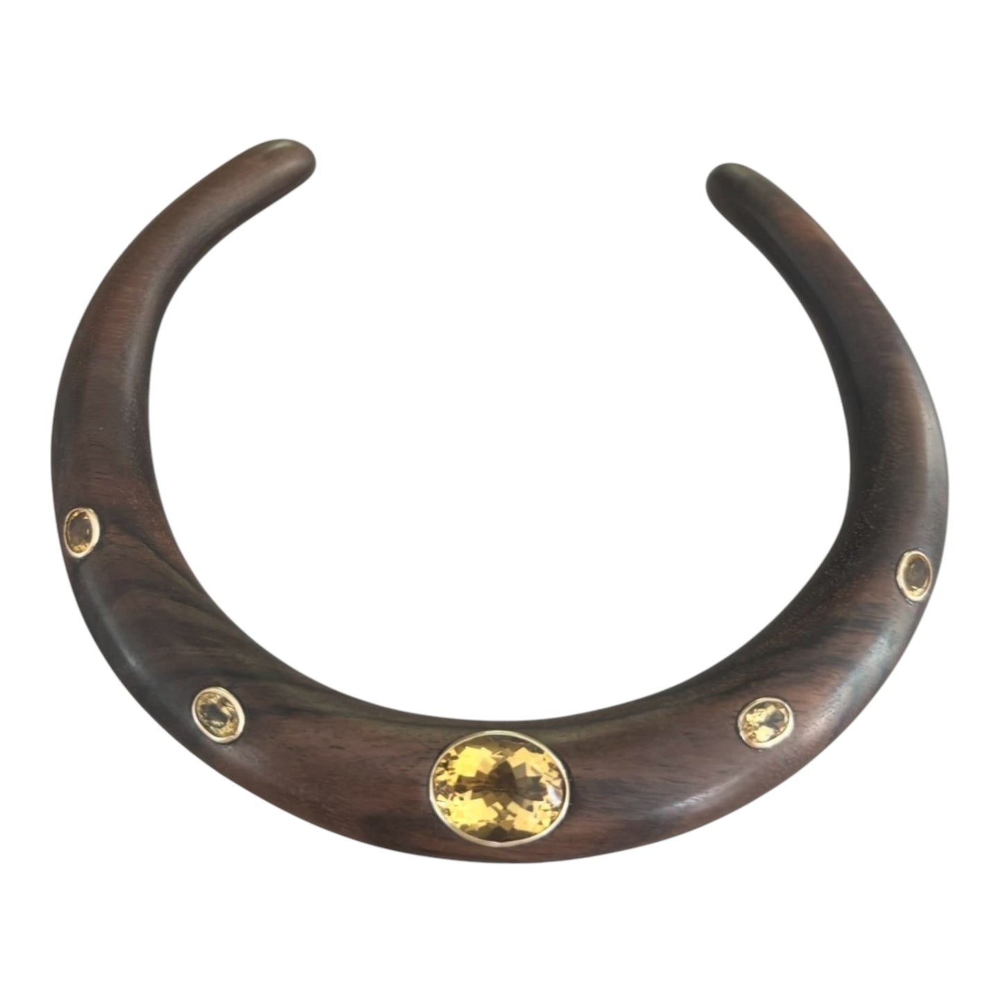 Wood Collar with Oval Citrines and 14k Gold