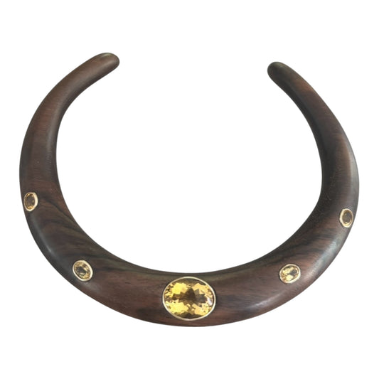 Wood Collar with Oval Citrines and 14k Gold