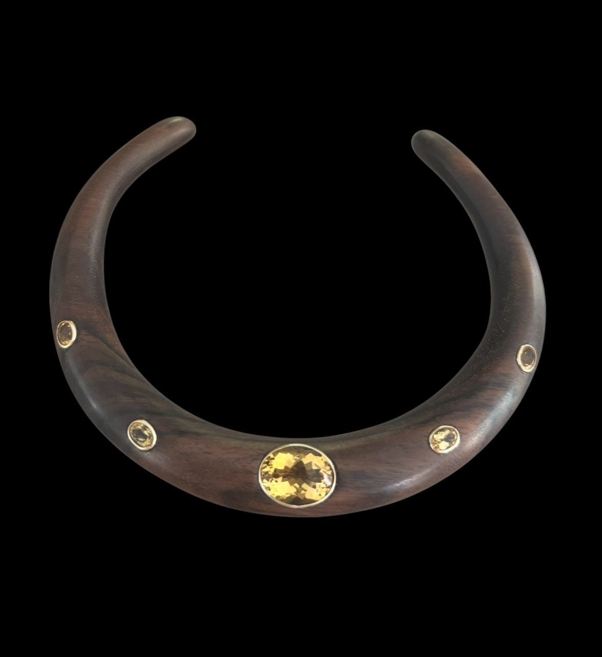 Wood Collar with Oval Citrines and 14k Gold