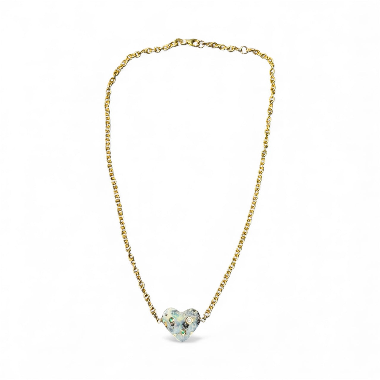 Australian Opal Heart Necklace with Diamond & Emeralds