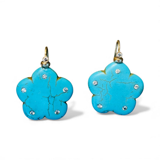FLORA Earrings, Turquoise & Diamonds