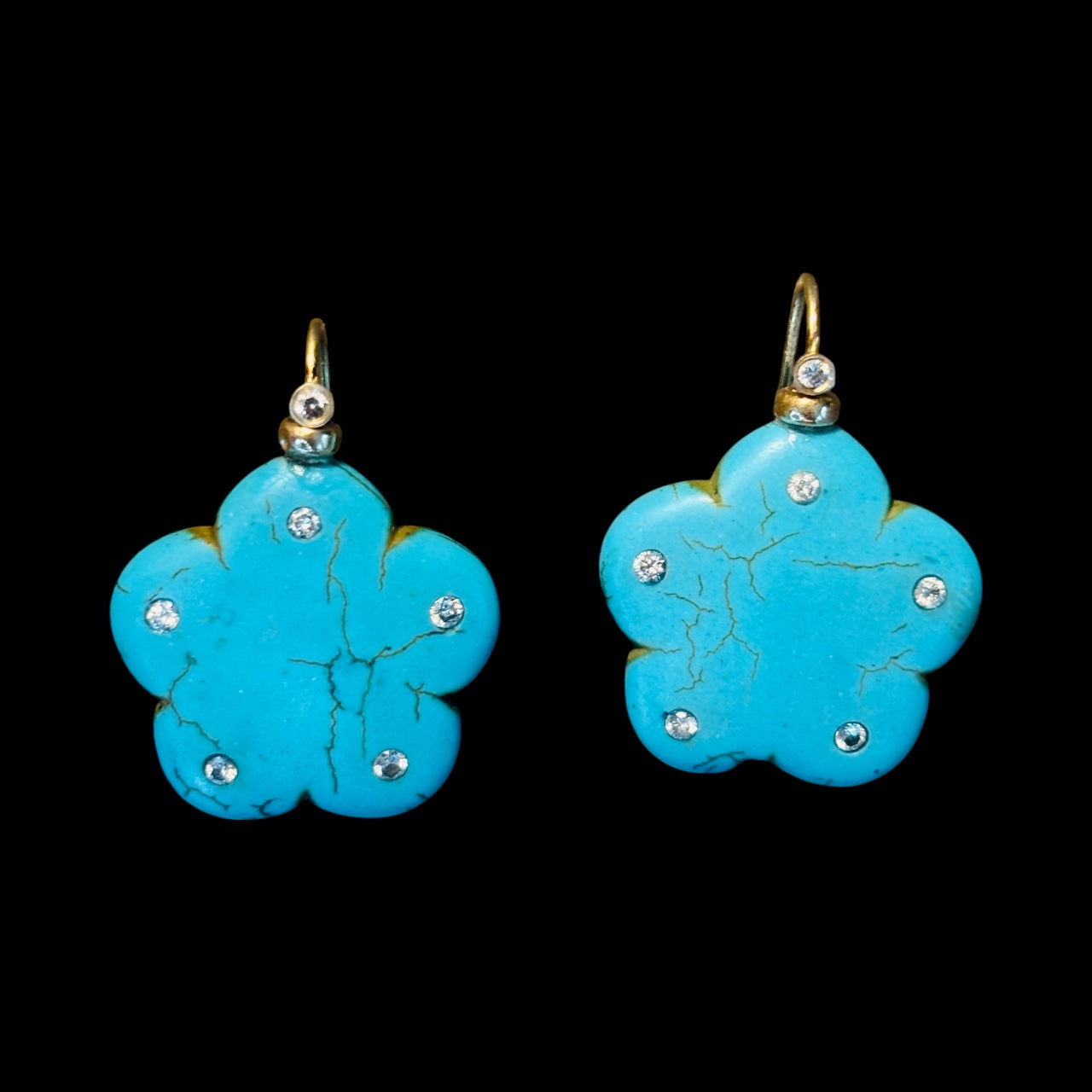 FLORA Earrings, Turquoise & Diamonds